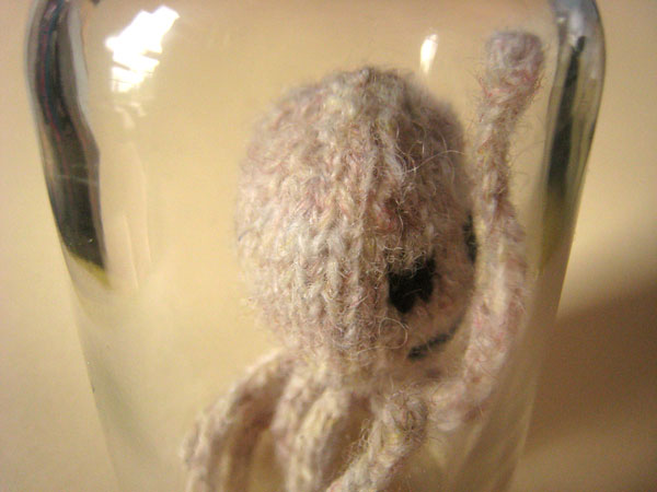 Ghost Octopus Knitted Sculpture - Ghost octopus in a jar