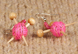 yarn ball and needles earrings