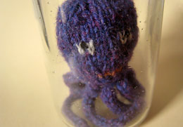Knitted octopus in jar