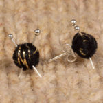 Black Sparkly Ear Knits Studs yarn and knitting needles post earrings