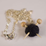 Black Knitting Necklace Knitting Needles and Yarn Ball necklace