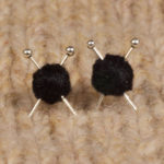 Black Ear Knits Studs yarn and knitting needles post earrings