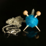 Blue Knitting Necklace Knitting Needles and Yarn Ball necklace