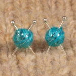 Blue Sparkly Ear Knits Studs yarn and knitting needles post earrings