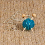 Blue Sparkly Knitting Necklace Knitting Needles and Yarn Ball necklace