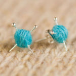 Blue Ear Knits Studs yarn and knitting needles post earrings