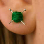 Green Ear Knits Studs yarn and knitting needles post earrings