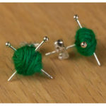 Green Ear Knits Studs yarn and knitting needles post earrings