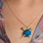 Blue Knitting Necklace Knitting Needles and Yarn Ball necklace