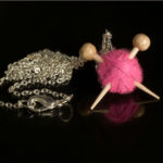 Pink Knitting Necklace Knitting Needles and Yarn Ball necklace