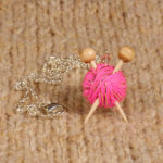 Pink Sparkly Knitting Necklace Knitting Needles and Yarn Ball necklace