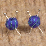Purple Sparkly Ear Knits Studs yarn and knitting needles post earrings
