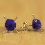 Purple Ear Knits Studs yarn and knitting needles post earrings