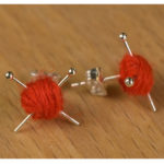 Red Ear Knits Studs yarn and knitting needles post earrings