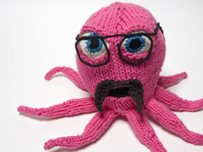 knitted octopus with moustache and glasses