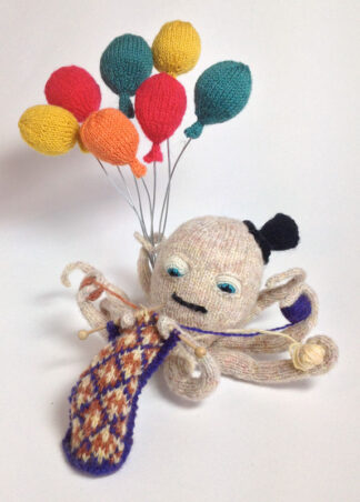 knitted octopus balloons birthday card
