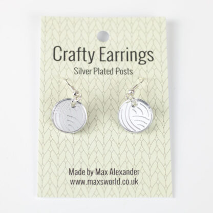 yarn ball earrings on a card that says Crafty Earrings
